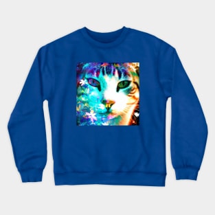 Kitty Cat with a Flower Pattern Crewneck Sweatshirt